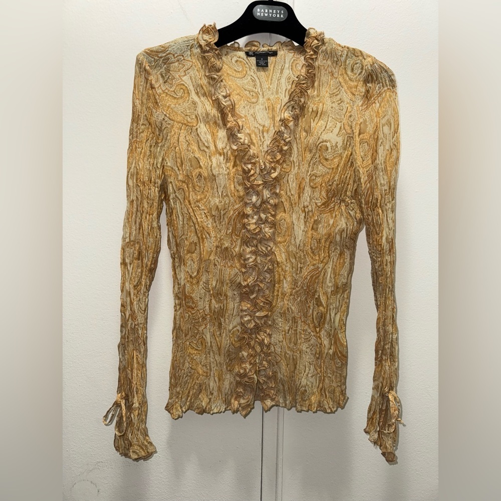 Y2K vintage INC International Concepts crinkle paisley ruffle print blouse 6
